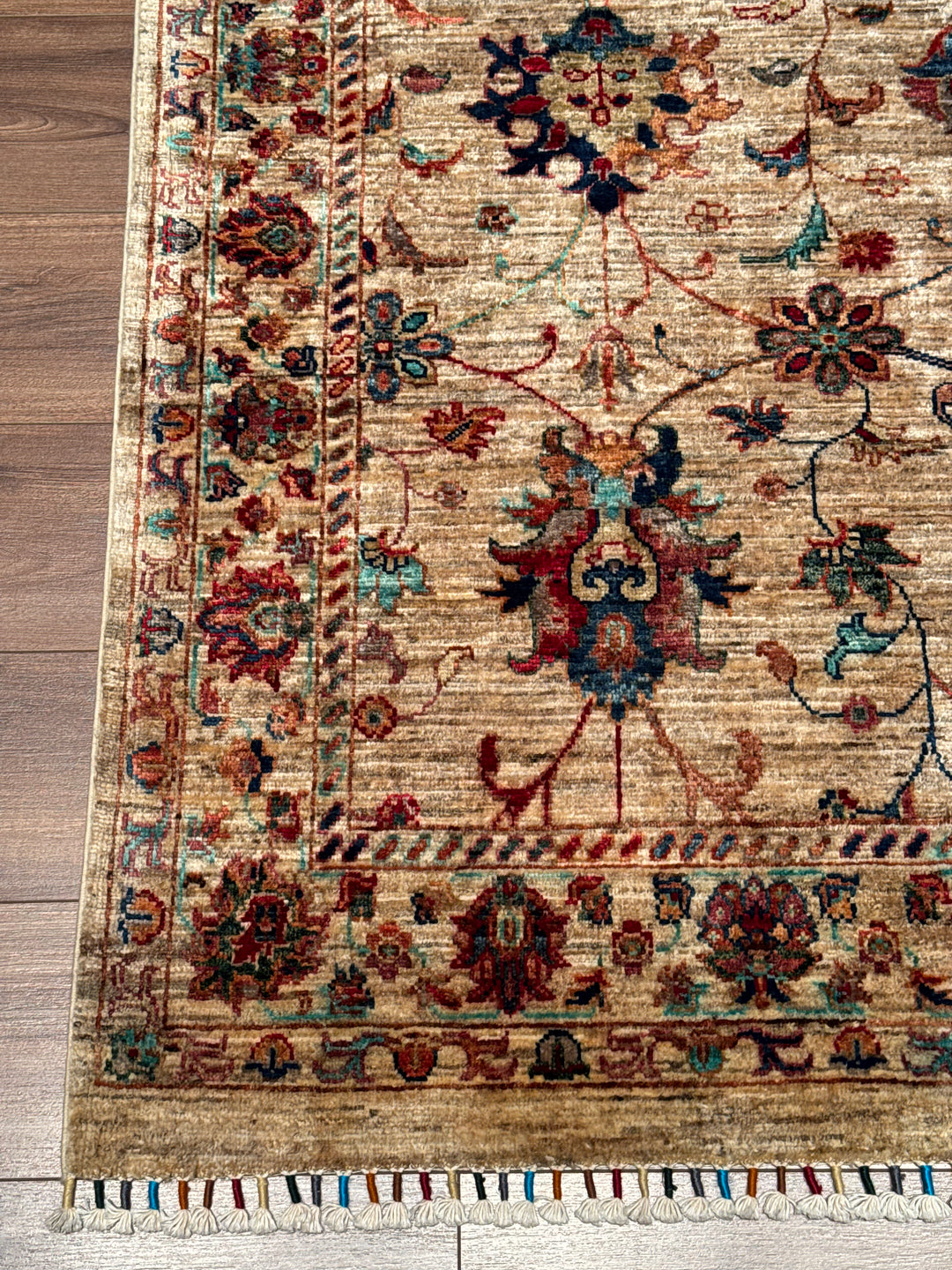 Sultani Binbirgece Orijinal El Dokuması Bej Kök Boya Yün Halı 152x203 3.09 Metrekare - 5x6 ft