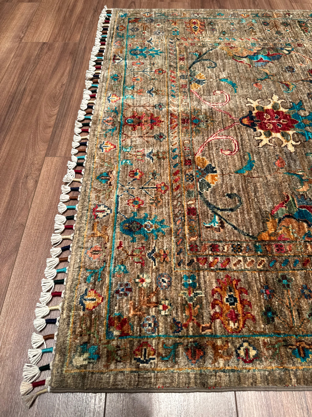 Sultani Binbirgece Orijinal El Dokuması Bej Kök Boya Yün Halı 119x181 2.15 Metrekare - 4x6 ft