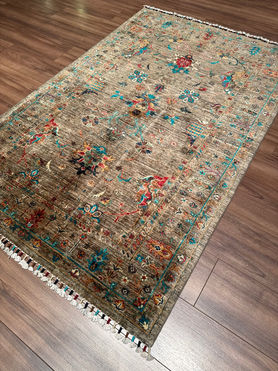 Sultani Binbirgece Orijinal El Dokuması Bej Kök Boya Yün Halı 119x181 2.15 Metrekare - 4x6 ft