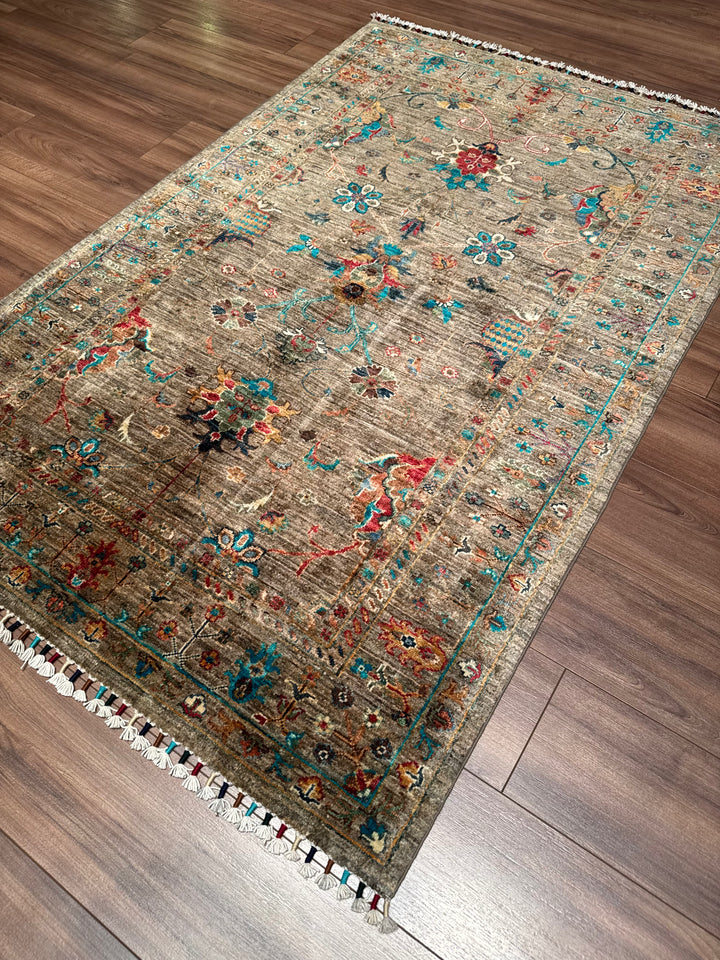 Sultani Binbirgece Orijinal El Dokuması Bej Kök Boya Yün Halı 119x181 2.15 Metrekare - 4x6 ft