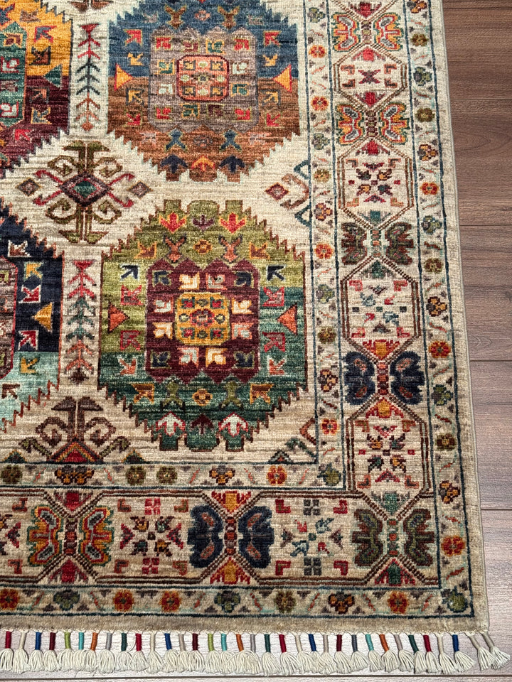 Veziri Orijinal El Dokuması Bej Kök Boya Yün Halı 102x156 1.59 Metrekare - 3x5 ft