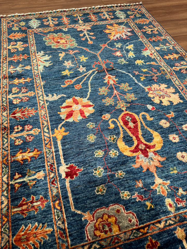 Sultani Çiçekli Orijinal El Dokuması Lacivert Kök Boya Yün Halı 0.98x150 1.47 Metrekare - 3x5 ft