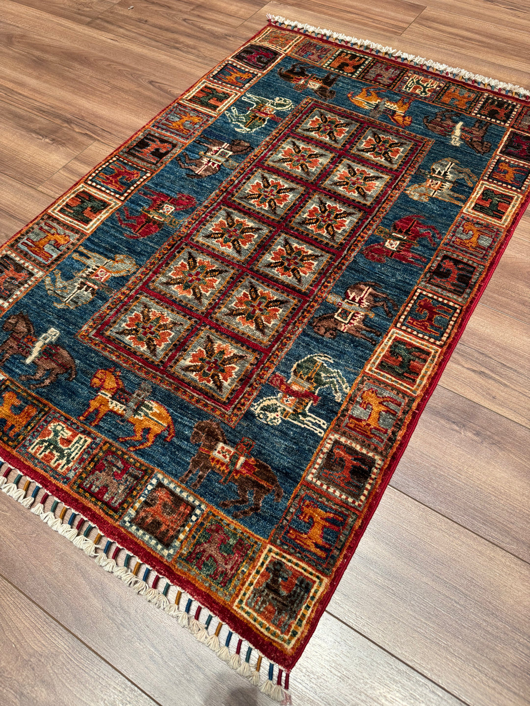 Pazırık Original Hand-Woven Multi Vegetable Dyed Wool Carpet 0.83x129 1.07 Square Meters - 3x4