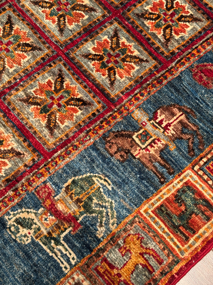 Pazırık Original Hand-Woven Multi Vegetable Dyed Wool Carpet 0.83x129 1.07 Square Meters - 3x4