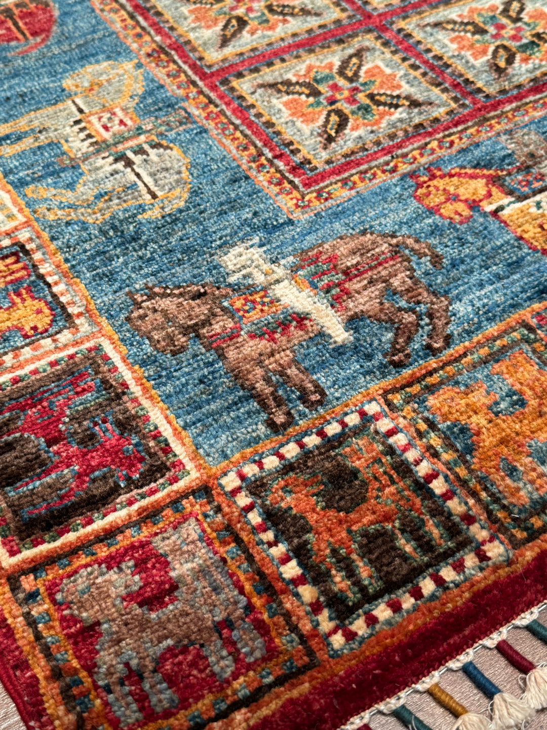 Pazırık Original Hand-Woven Multi Vegetable Dyed Wool Carpet 0.83x129 1.07 Square Meters - 3x4