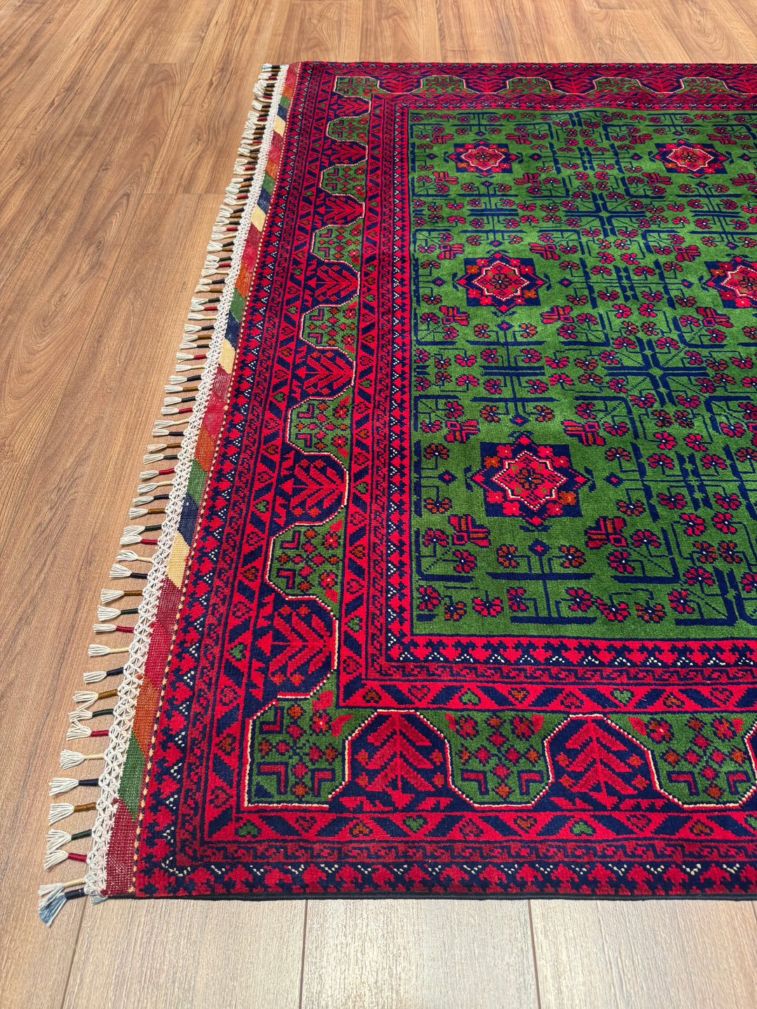 Afgan Halısı Yeşil Hamyap Orijinal El Dokuması Kök Boya Yün 168x231 3.88 Metrekare - 5x7 ft