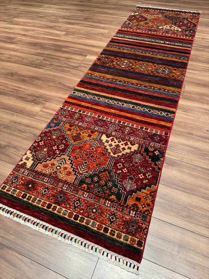 Khorjin Orijinal El Dokuması Yolluk Multi Kök Boya Yün Halı 0.83x295 2.45 Metrekare - 3x10 ft