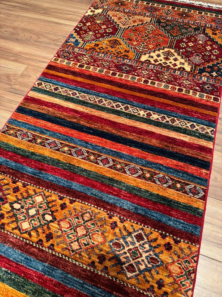 Khorjin Orijinal El Dokuması Yolluk Multi Kök Boya Yün Halı 0.83x295 2.45 Metrekare - 3x10 ft