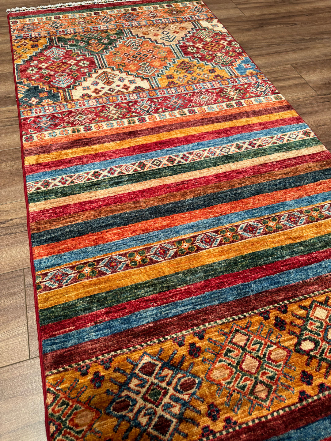 Khorjin Orijinal El Dokuması Yolluk Multi Kök Boya Yün Halı 0.83x295 2.45 Metrekare - 3x10 ft