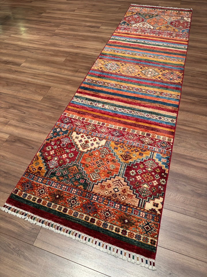 Khorjin Orijinal El Dokuması Yolluk Multi Kök Boya Yün Halı 0.83x295 2.45 Metrekare - 3x10 ft