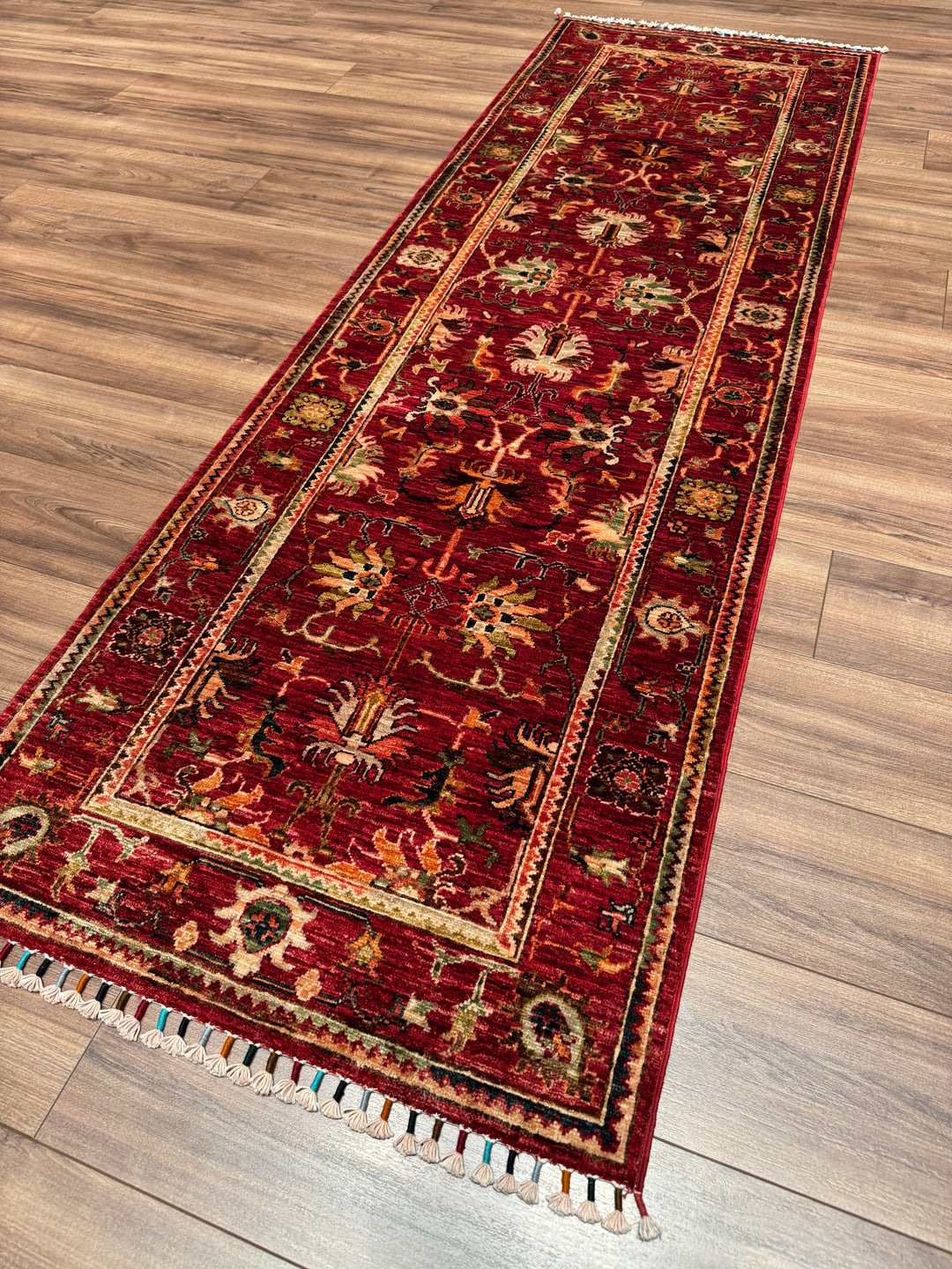 Sultani Binbirgece Yolluk Orijinal El Dokuması Kırmızı Kök Boya Yün Halı 0.82x257 2.11 Metrekare - 3x8 ft