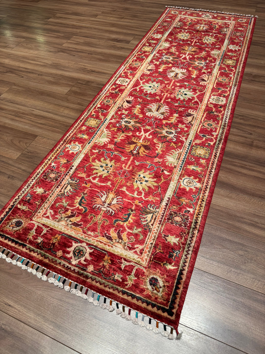 Sultani Binbirgece Yolluk Orijinal El Dokuması Kırmızı Kök Boya Yün Halı 0.82x257 2.11 Metrekare - 3x8 ft