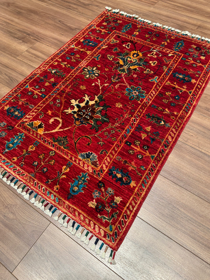 Sultani Binbirgece Orijinal El Dokuması Kırmızı Kök Boya Yün Halı 0.85x125 1.06 Metrekare - 3x4 ft