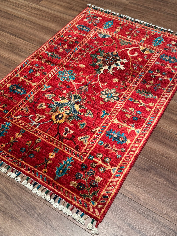 Sultani Binbirgece Orijinal El Dokuması Kırmızı Kök Boya Yün Halı 0.85x125 1.06 Metrekare - 3x4 ft