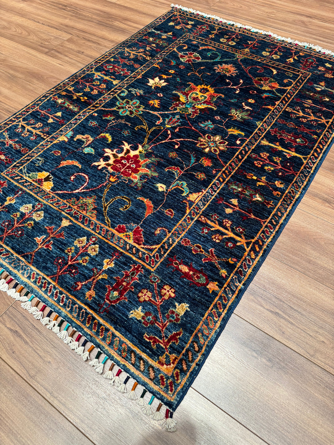 Sultani Binbirgece Orijinal El Dokuması Lacivert Kök Boya Yün Halı 103x148 1.52 Metrekare - 3x4 ft