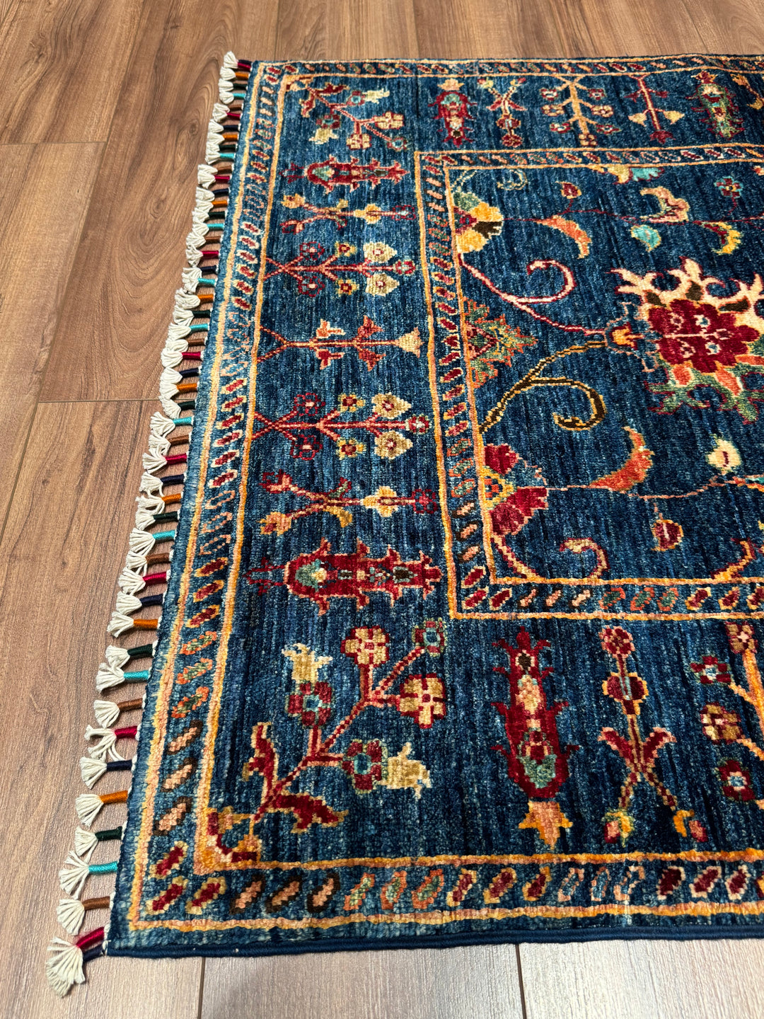 Sultani Binbirgece Orijinal El Dokuması Lacivert Kök Boya Yün Halı 103x148 1.52 Metrekare - 3x4 ft