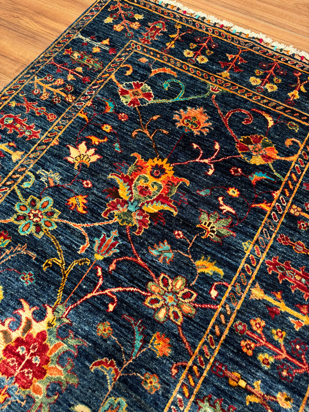 Sultani Binbirgece Orijinal El Dokuması Lacivert Kök Boya Yün Halı 103x148 1.52 Metrekare - 3x4 ft