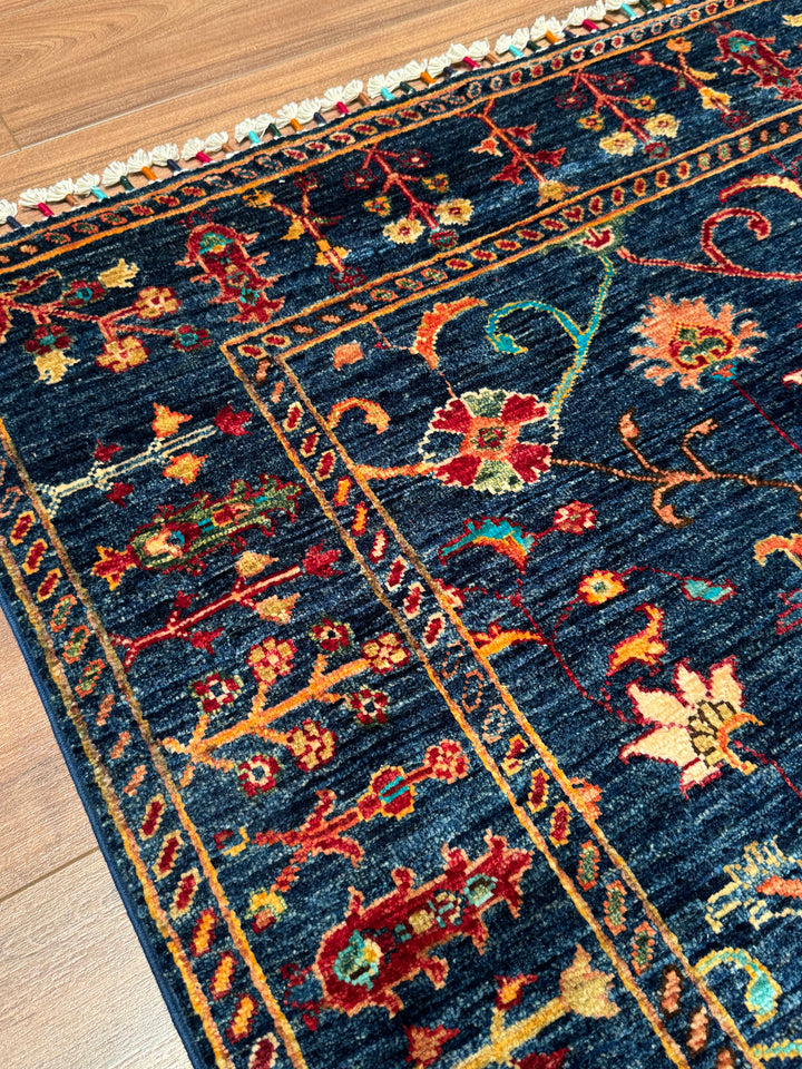 Sultani Binbirgece Orijinal El Dokuması Lacivert Kök Boya Yün Halı 103x148 1.52 Metrekare - 3x4 ft