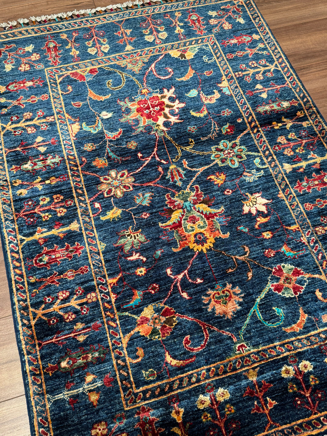 Sultani Binbirgece Orijinal El Dokuması Lacivert Kök Boya Yün Halı 103x148 1.52 Metrekare - 3x4 ft