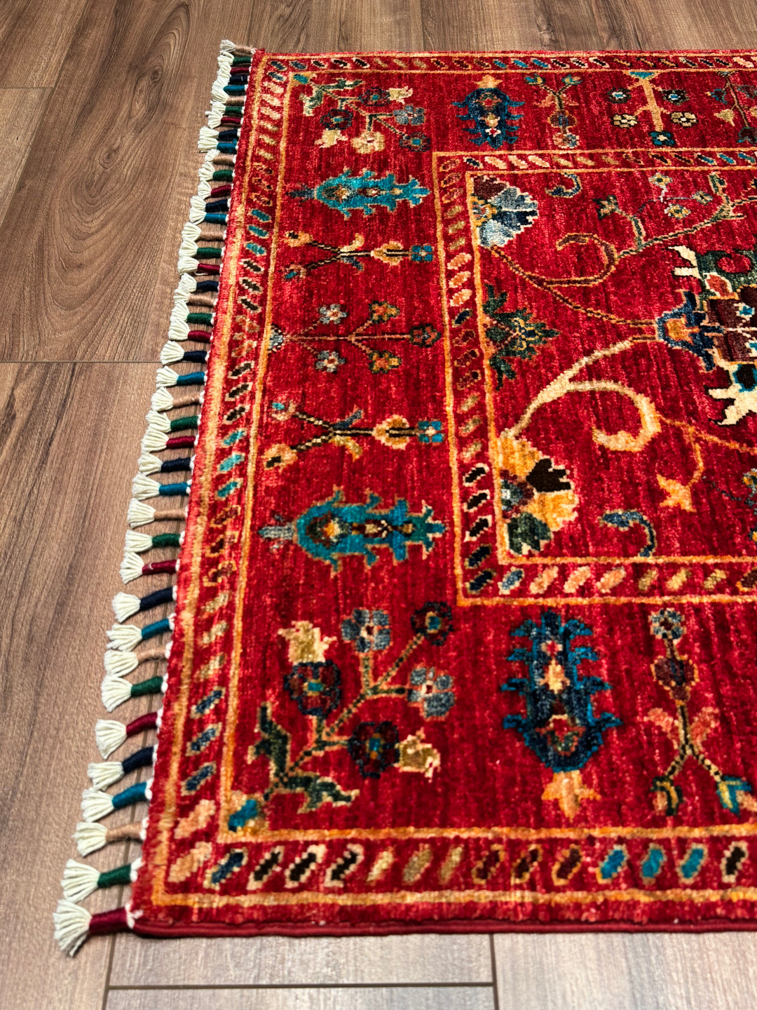 Sultani Binbirgece Orijinal El Dokuması Kırmızı Kök Boya Yün Halı 0.90x126 1.13 Metrekare - 3x4 ft