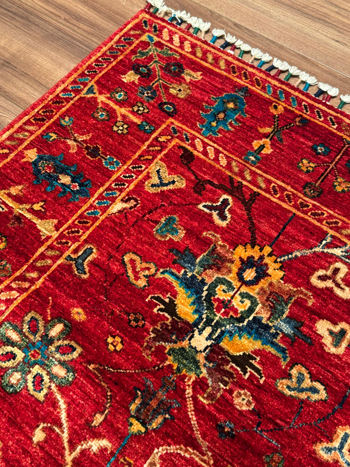 Sultani Binbirgece Orijinal El Dokuması Kırmızı Kök Boya Yün Halı 0.90x126 1.13 Metrekare - 3x4 ft