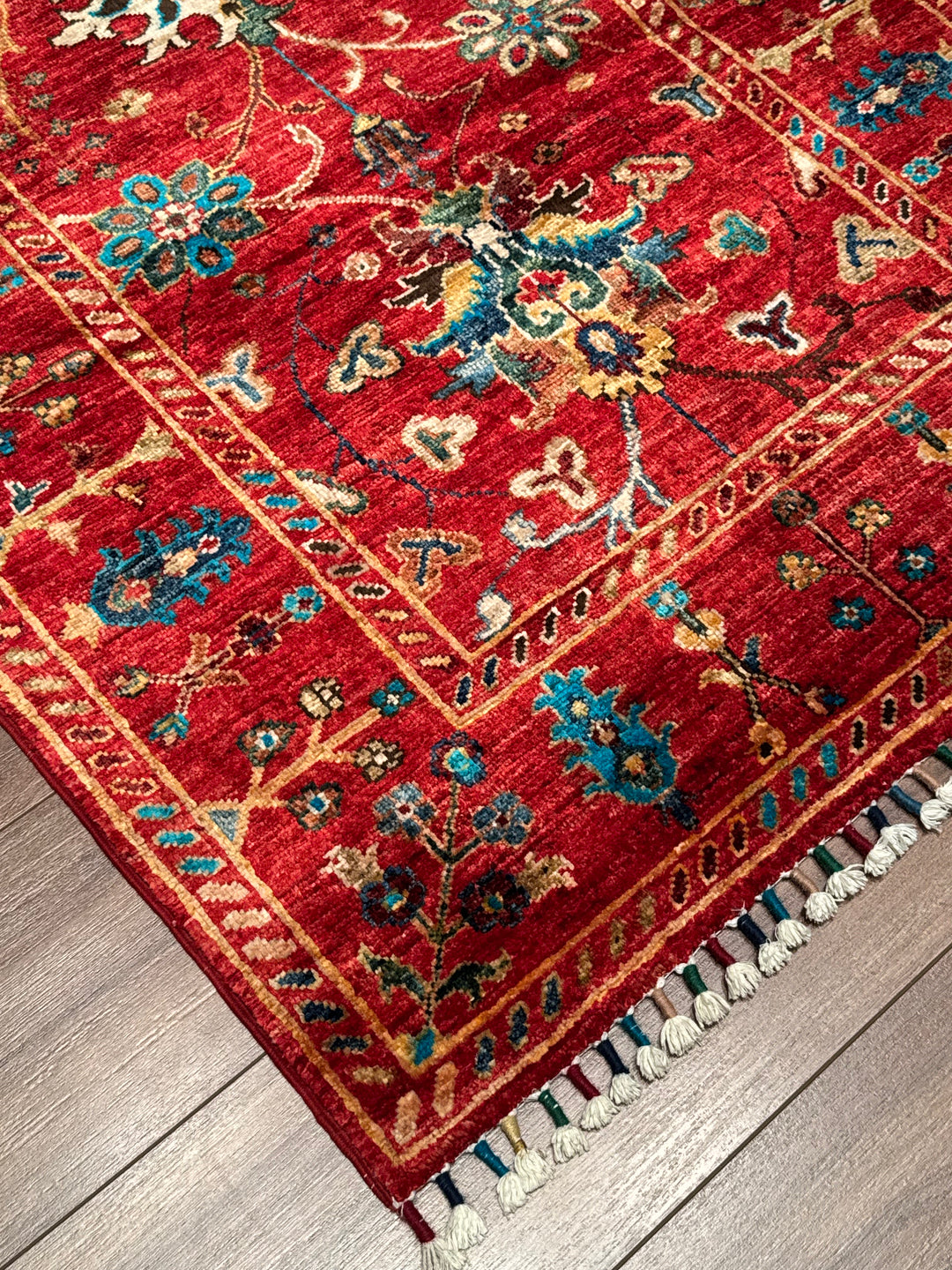 Sultani Binbirgece Orijinal El Dokuması Kırmızı Kök Boya Yün Halı 0.90x126 1.13 Metrekare - 3x4 ft