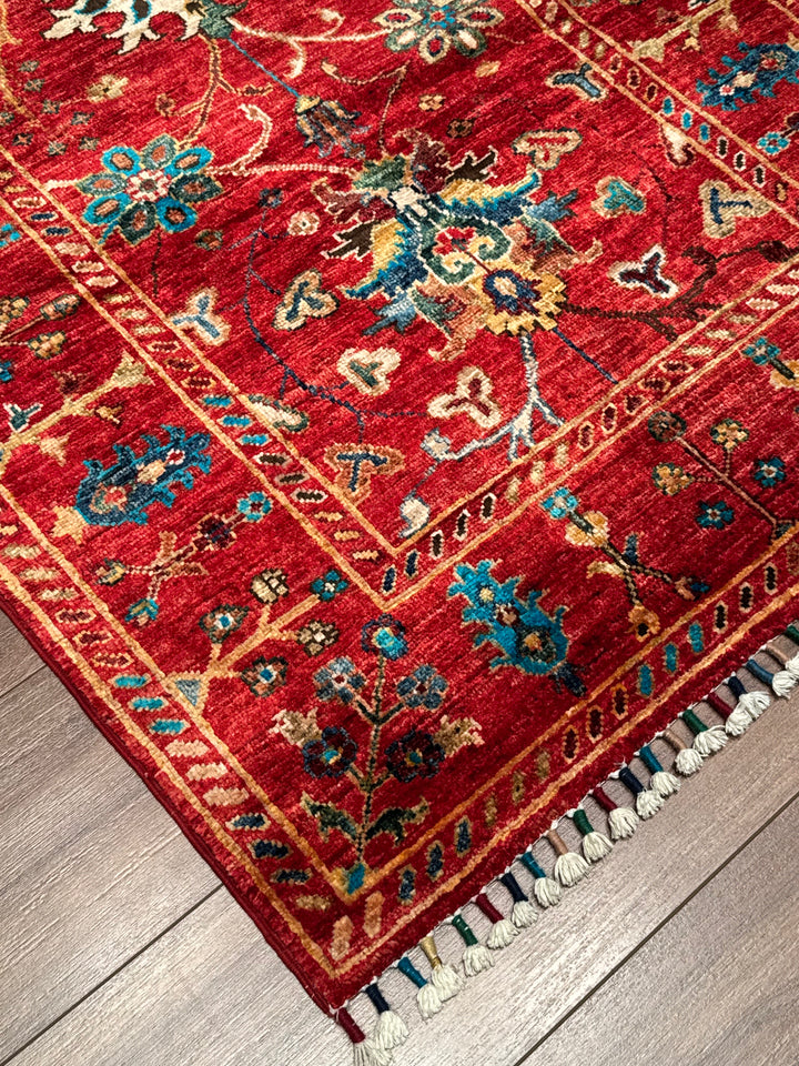 Sultani Binbirgece Orijinal El Dokuması Kırmızı Kök Boya Yün Halı 0.90x126 1.13 Metrekare - 3x4 ft