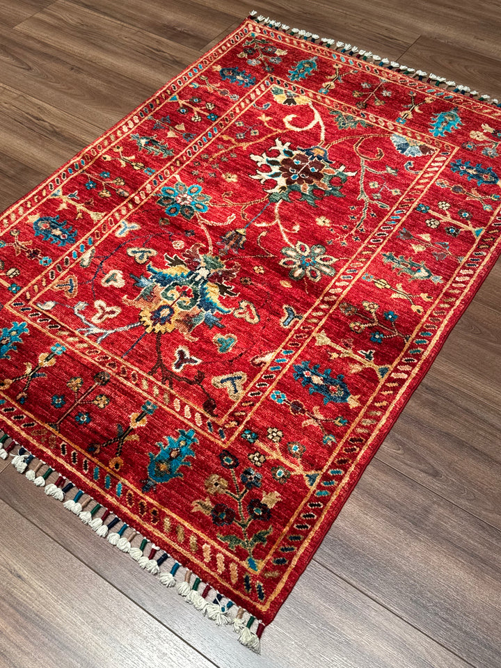 Sultani Binbirgece Orijinal El Dokuması Kırmızı Kök Boya Yün Halı 0.90x126 1.13 Metrekare - 3x4 ft