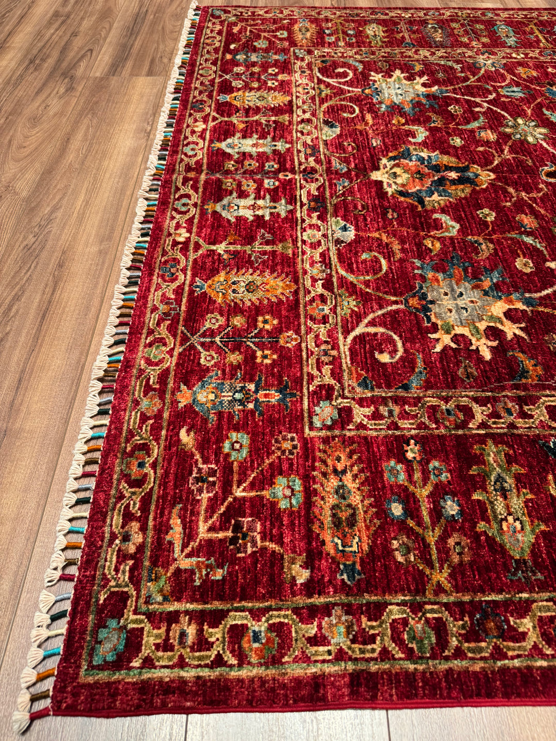 سجادة سلطاني بينبيرجيسي الأصلية المصنوعة يدويًا من الصوف الأحمر المصبوغ بالجذور، 175 × 250، 4.38 متر مربع - 5 × 8 قدم 