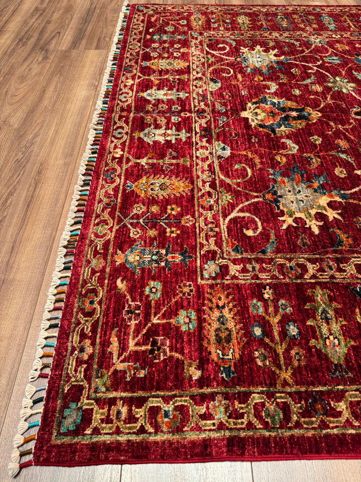 سجادة سلطاني بينبيرجيسي الأصلية المصنوعة يدويًا من الصوف الأحمر المصبوغ بالجذور، 175 × 250، 4.38 متر مربع - 5 × 8 قدم 