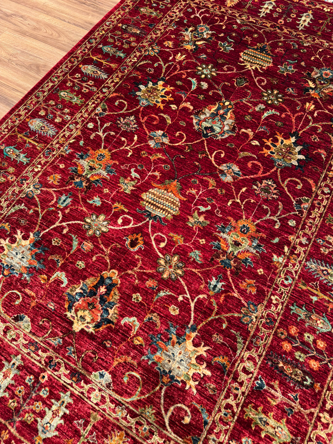 سجادة سلطاني بينبيرجيسي الأصلية المصنوعة يدويًا من الصوف الأحمر المصبوغ بالجذور، 175 × 250، 4.38 متر مربع - 5 × 8 قدم 