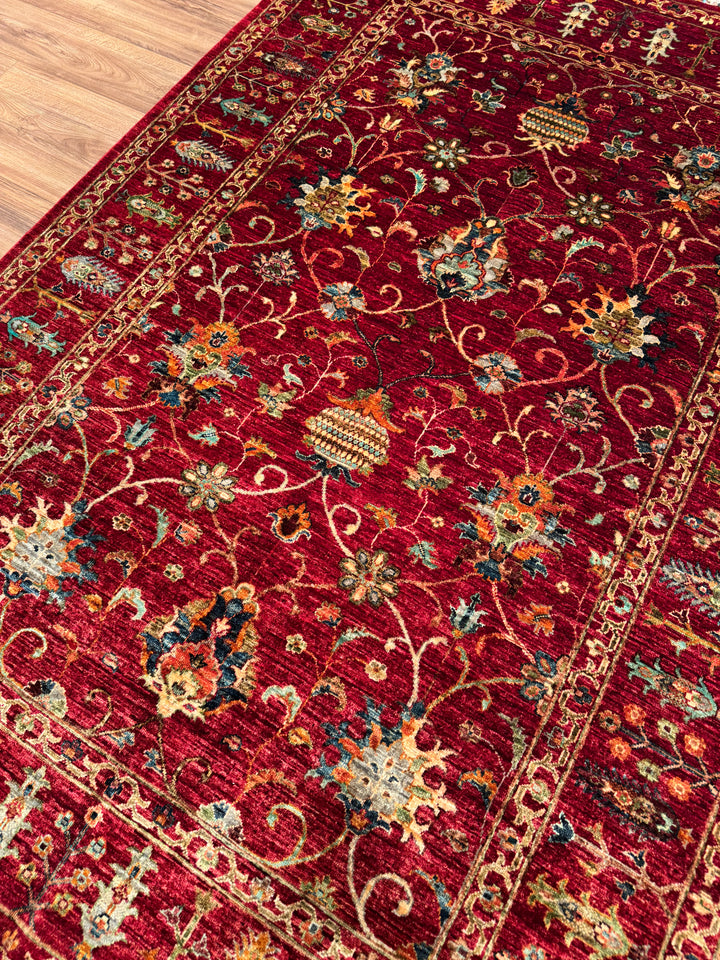 سجادة سلطاني بينبيرجيسي الأصلية المصنوعة يدويًا من الصوف الأحمر المصبوغ بالجذور، 175 × 250، 4.38 متر مربع - 5 × 8 قدم 