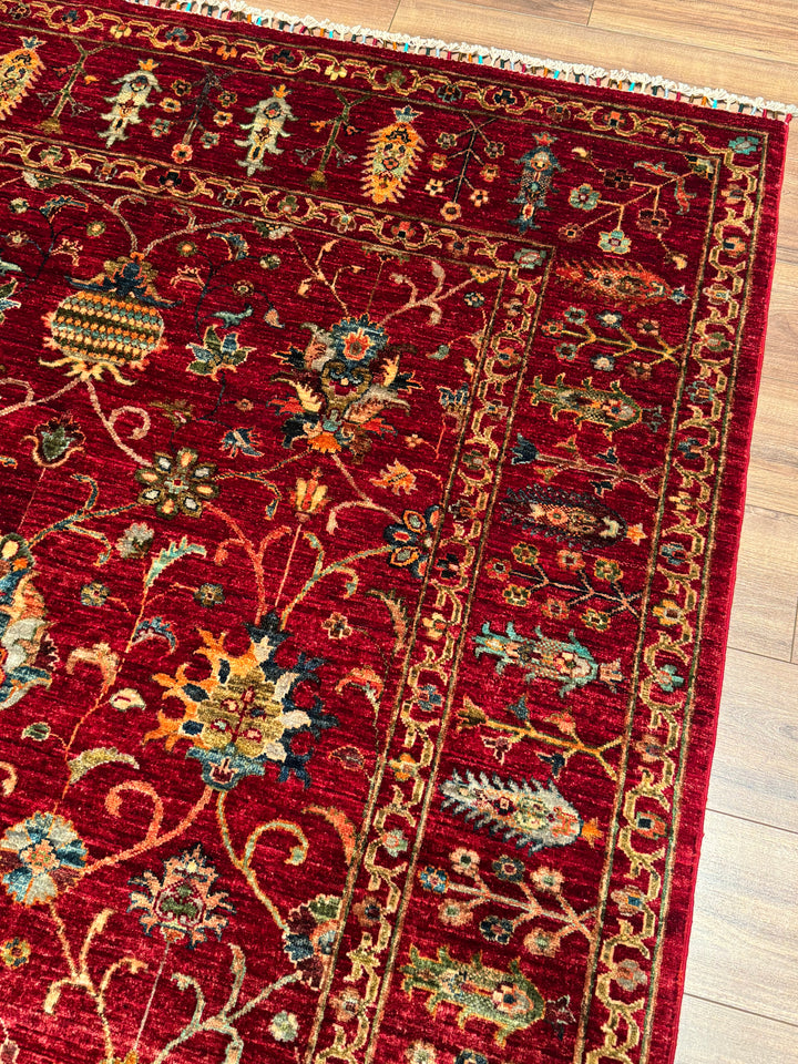 سجادة سلطاني بينبيرجيسي الأصلية المصنوعة يدويًا من الصوف الأحمر المصبوغ بالجذور، 175 × 250، 4.38 متر مربع - 5 × 8 قدم 