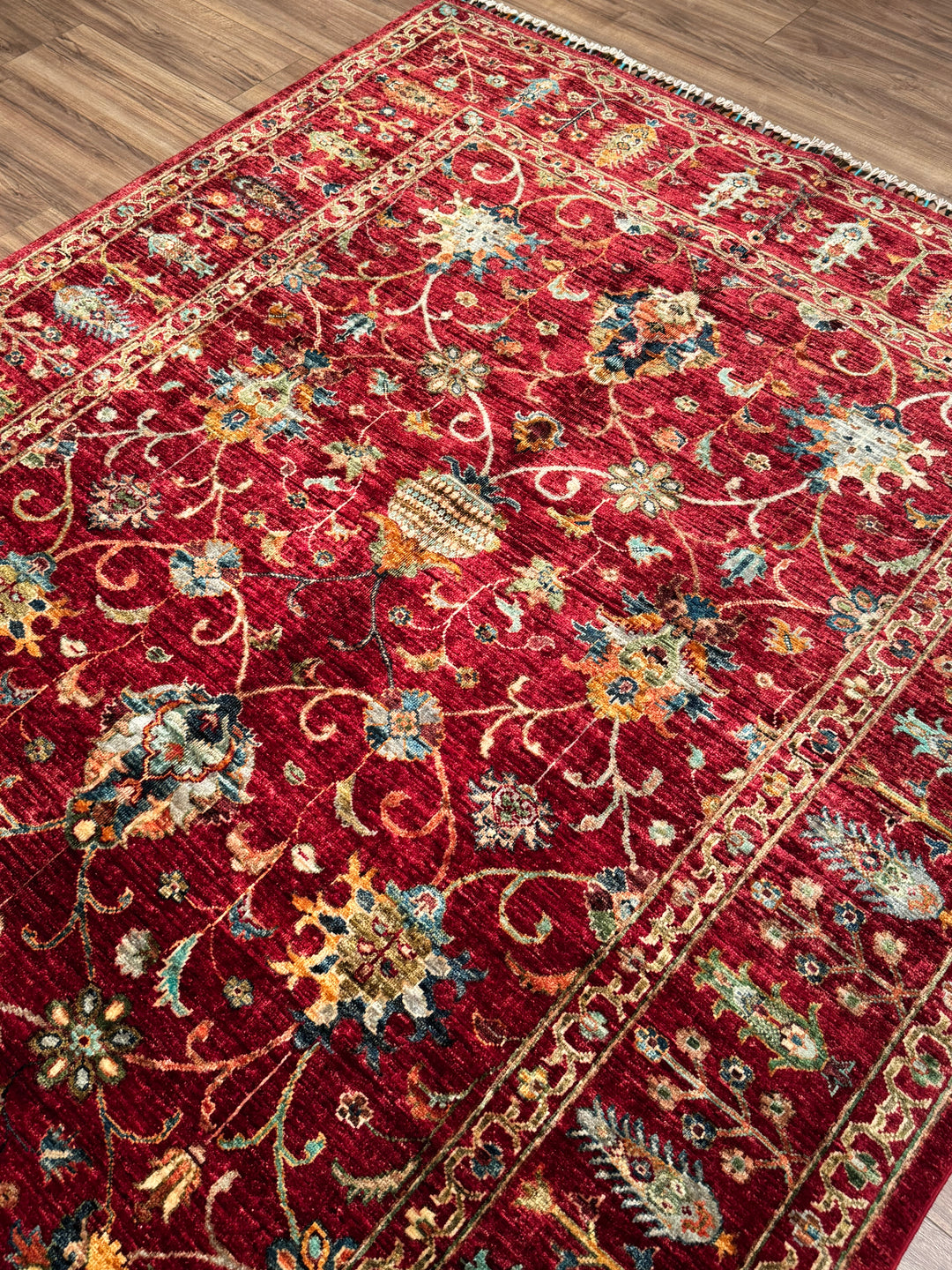 سجادة سلطاني بينبيرجيسي الأصلية المصنوعة يدويًا من الصوف الأحمر المصبوغ بالجذور، 175 × 250، 4.38 متر مربع - 5 × 8 قدم 