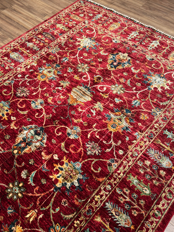 سجادة سلطاني بينبيرجيسي الأصلية المصنوعة يدويًا من الصوف الأحمر المصبوغ بالجذور، 175 × 250، 4.38 متر مربع - 5 × 8 قدم 