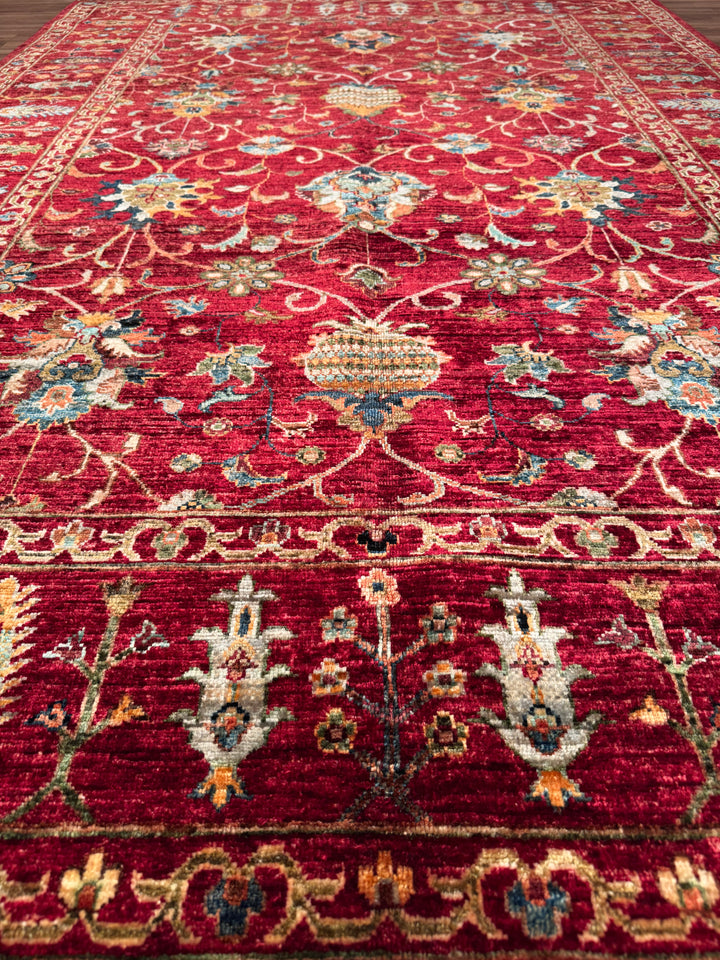 سجادة سلطاني بينبيرجيسي الأصلية المصنوعة يدويًا من الصوف الأحمر المصبوغ بالجذور، 175 × 250، 4.38 متر مربع - 5 × 8 قدم 