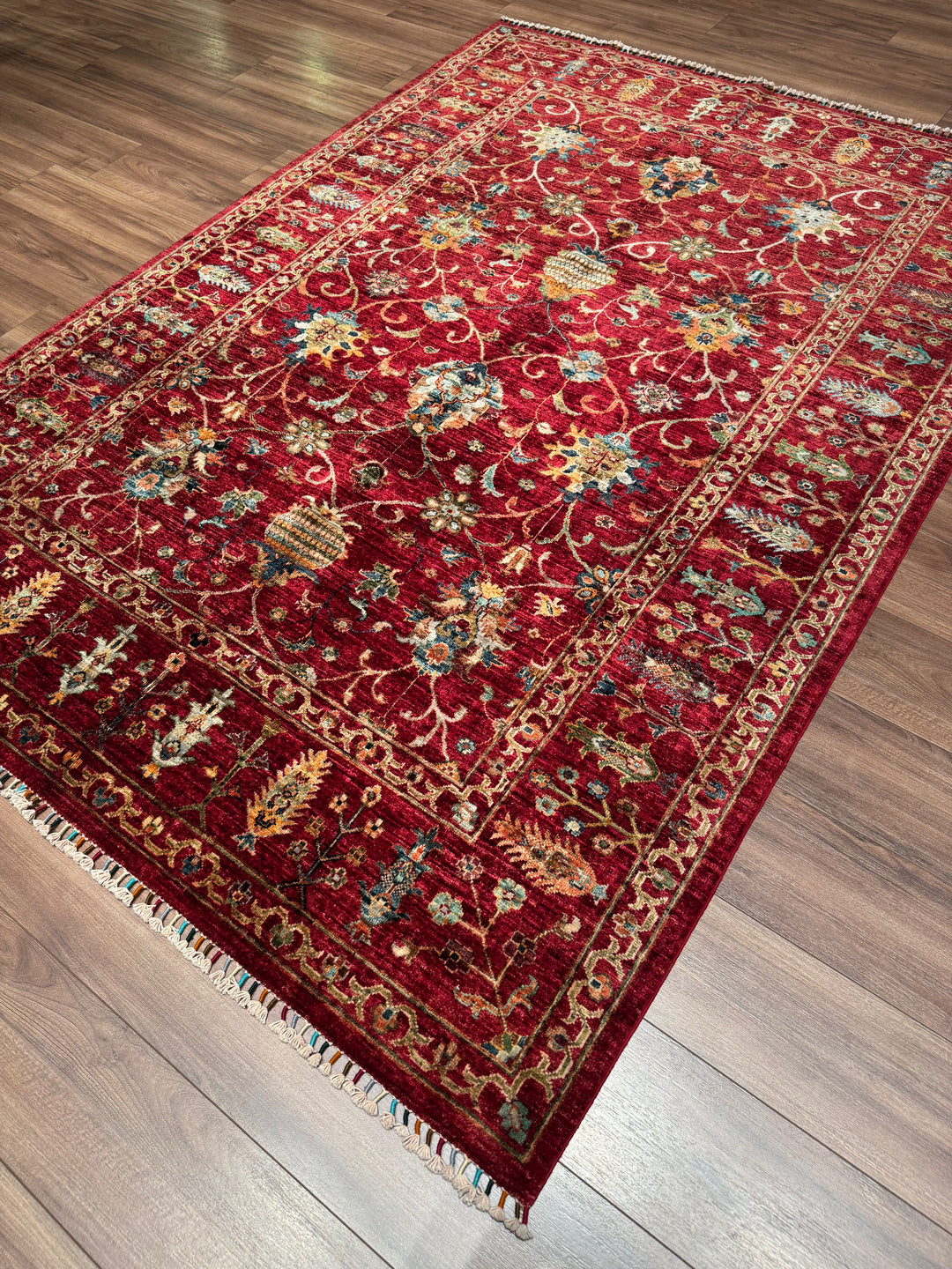 سجادة سلطاني بينبيرجيسي الأصلية المصنوعة يدويًا من الصوف الأحمر المصبوغ بالجذور، 175 × 250، 4.38 متر مربع - 5 × 8 قدم 