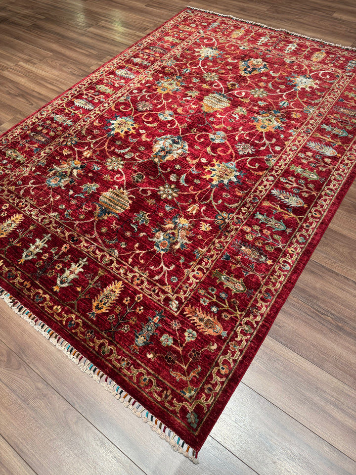 سجادة سلطاني بينبيرجيسي الأصلية المصنوعة يدويًا من الصوف الأحمر المصبوغ بالجذور، 175 × 250، 4.38 متر مربع - 5 × 8 قدم 