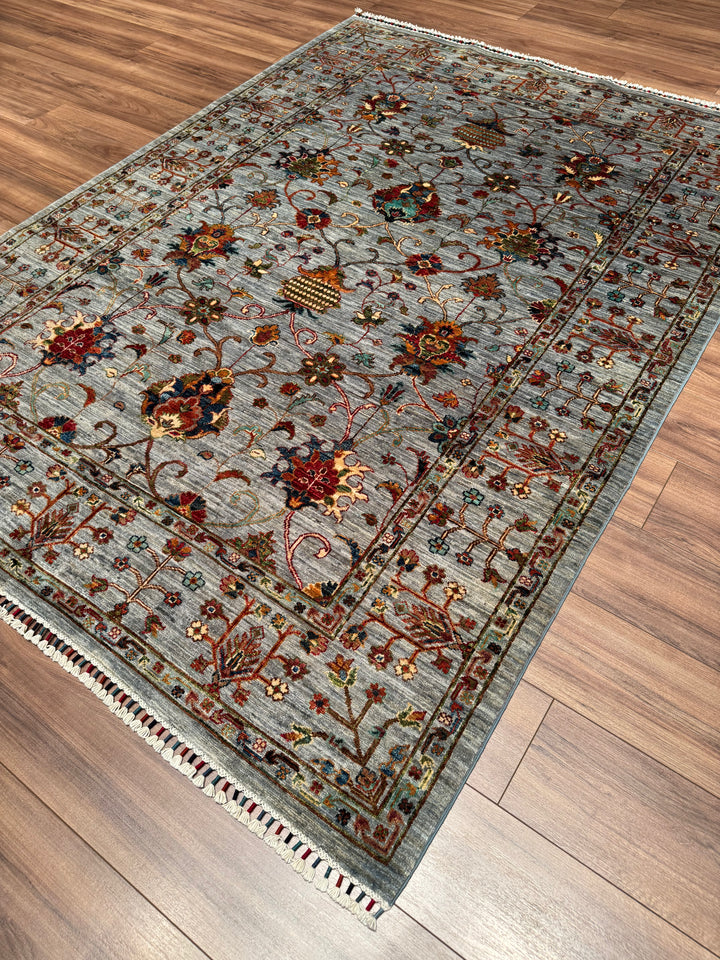 Sultani Binbirgece Original Hand-Woven Gray Vegetable Dyed Wool Carpet 174x236 4.11 Square Meters - 5x8 ft