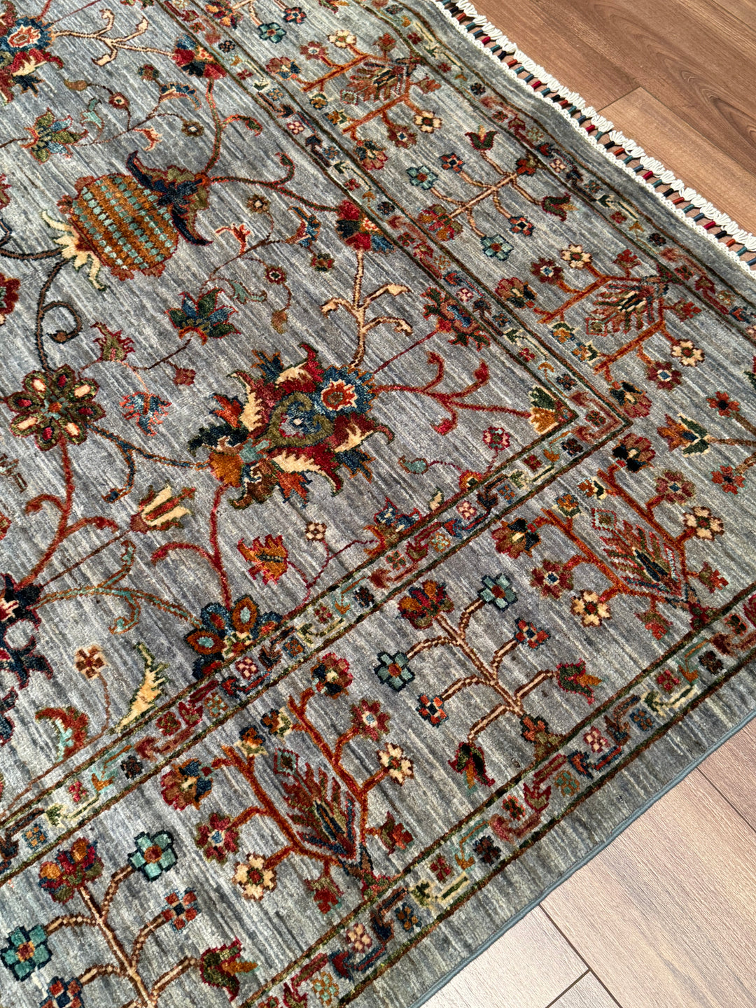 Sultani Binbirgece Original Hand-Woven Gray Vegetable Dyed Wool Carpet 174x236 4.11 Square Meters - 5x8 ft