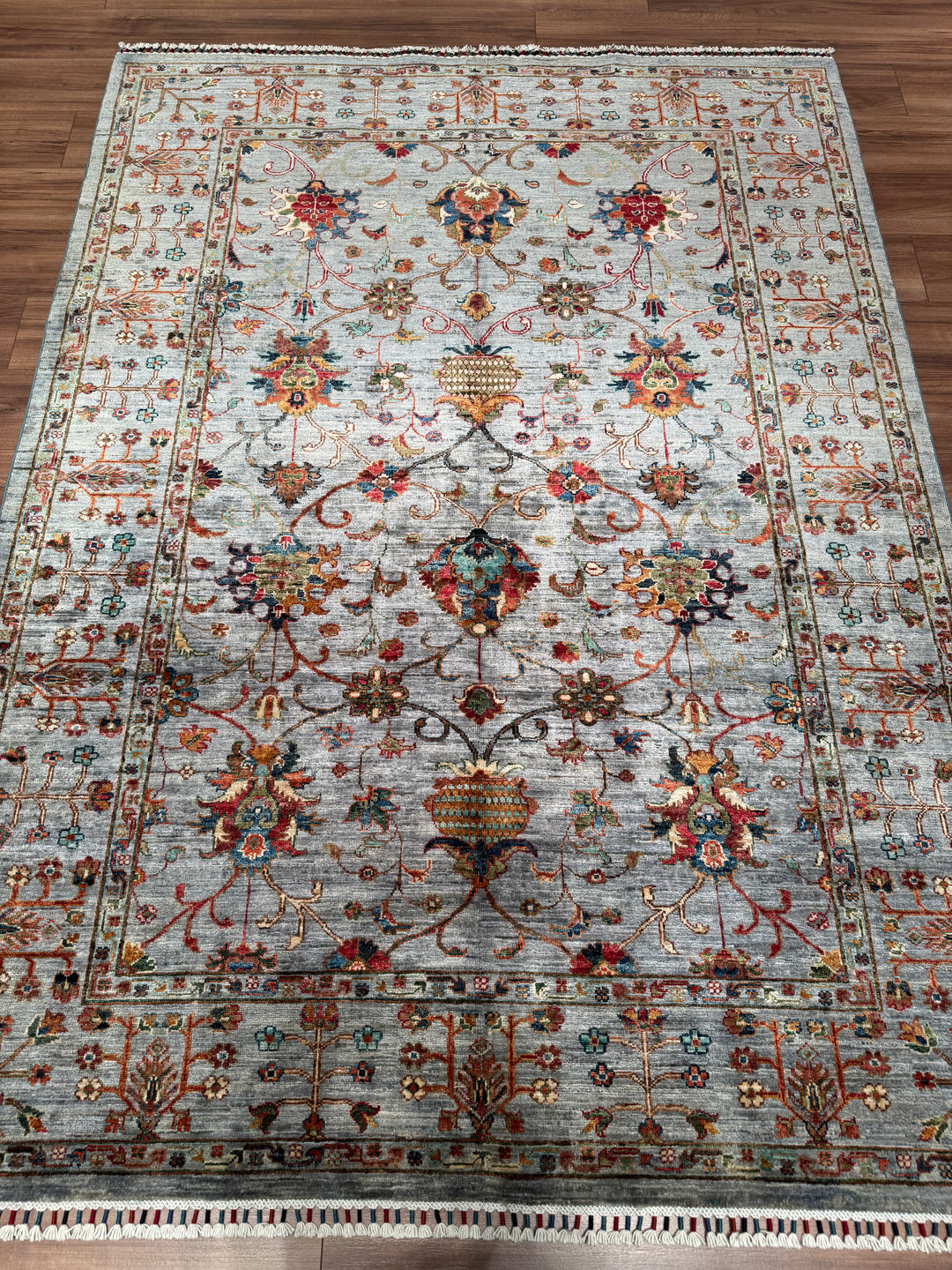 Sultani Binbirgece Original Hand-Woven Gray Vegetable Dyed Wool Carpet 174x236 4.11 Square Meters - 5x8 ft