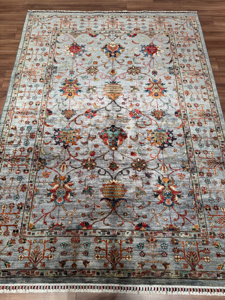 Sultani Binbirgece Original Hand-Woven Gray Vegetable Dyed Wool Carpet 174x236 4.11 Square Meters - 5x8 ft