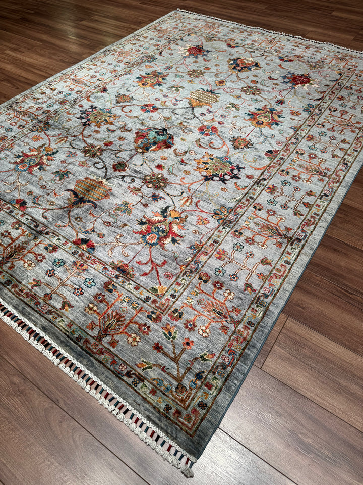 Sultani Binbirgece Original Hand-Woven Gray Vegetable Dyed Wool Carpet 174x236 4.11 Square Meters - 5x8 ft