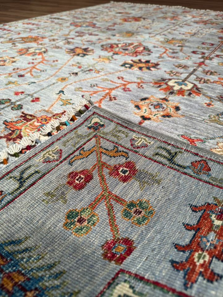 Sultani Çiçekli Orijinal El Dokuması Gri Kök Boya Yün Halı 175x236 4.13 Metrekare - 5x8 ft