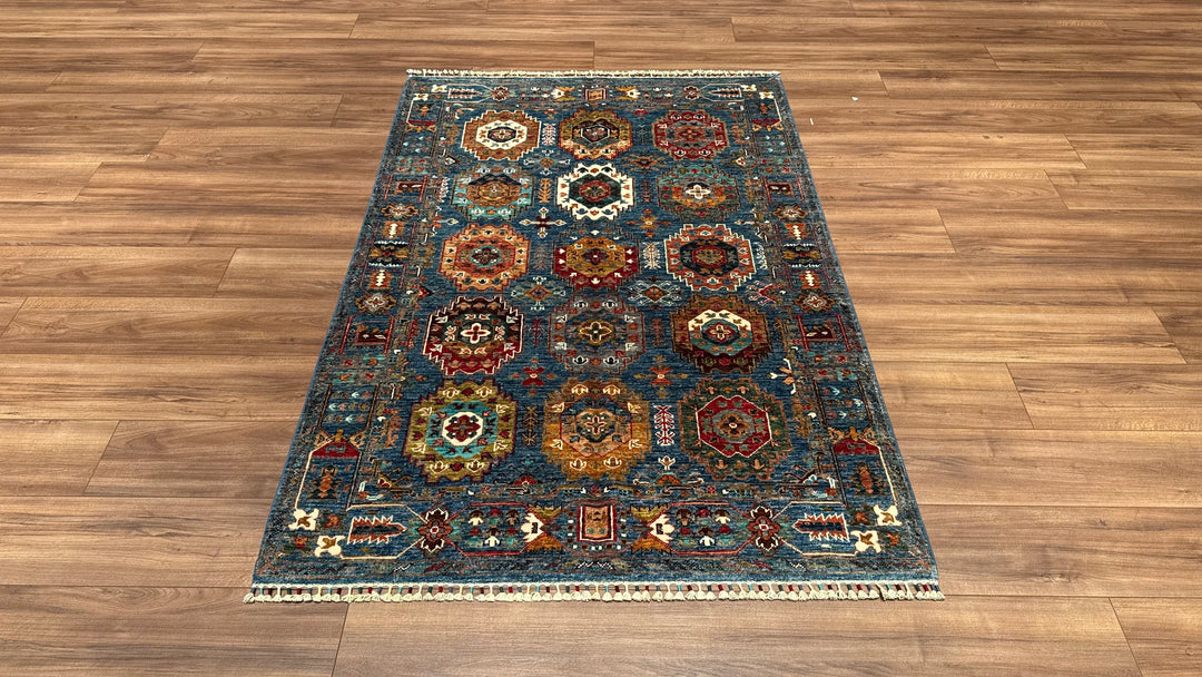 Veziri Original Hand Woven Blue Vegetable Dyed Wool Carpet 127x184 2.34 Square Meters - 4x6 ft