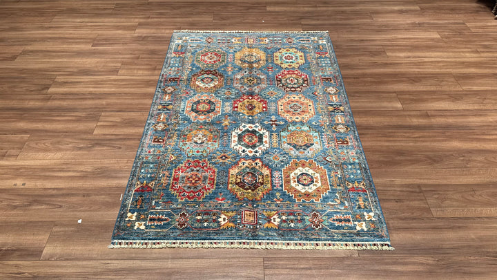 Veziri Original Hand Woven Blue Vegetable Dyed Wool Carpet 127x184 2.34 Square Meters - 4x6 ft