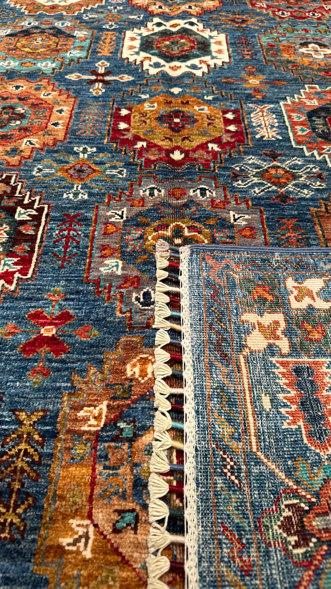 Veziri Original Hand Woven Blue Vegetable Dyed Wool Carpet 127x184 2.34 Square Meters - 4x6 ft