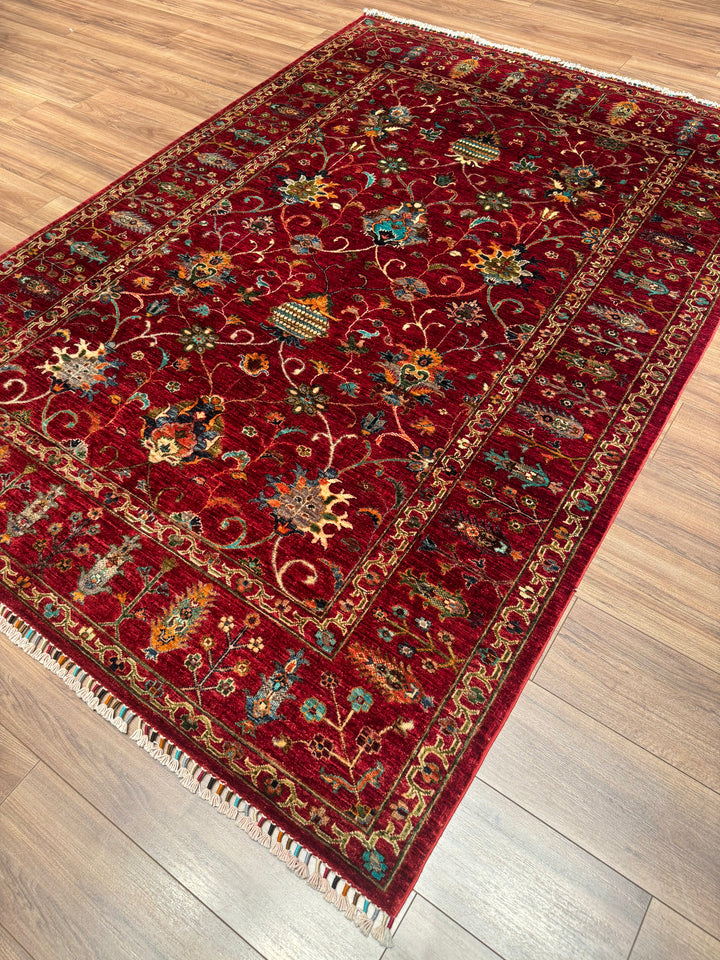 Sultani Binbirgece Orijinal El Dokuması Kırmızı Kök Boya Yün Halı 176x250 4.40 Metrekare - 5x8 ft