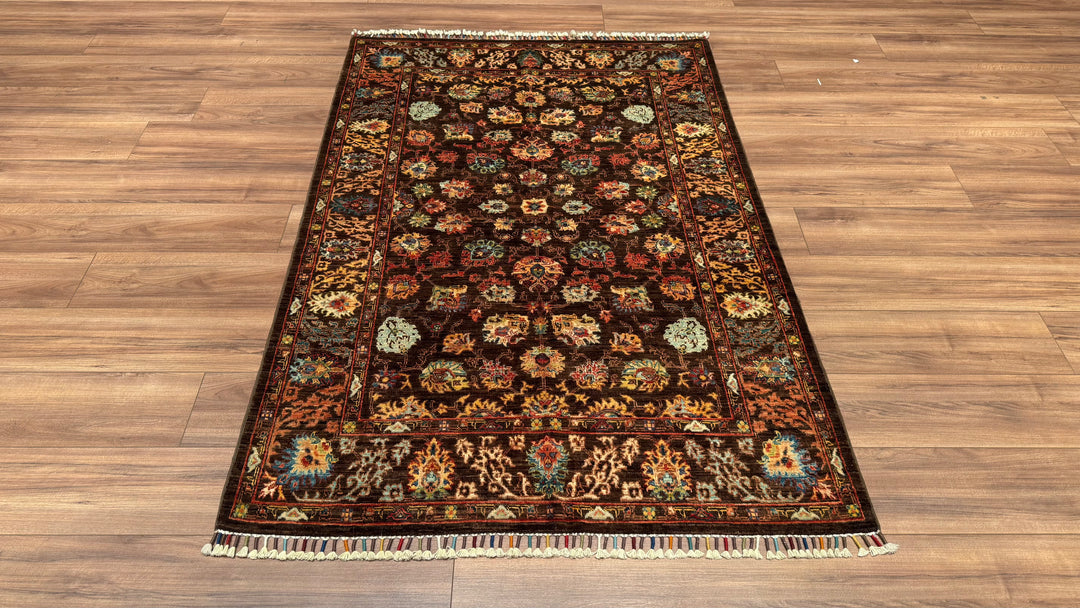 Memlük Orjinal El Dokuması Kahverengi Kök Boya Yün Halı 125x186 2.33 Metrekare - 4x6 ft