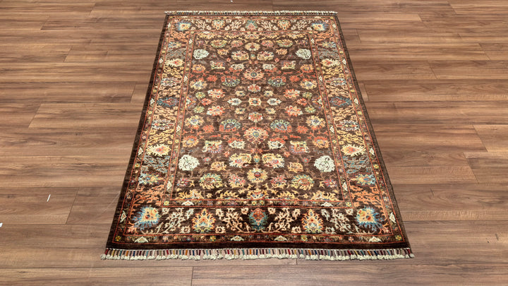 Mamluk Original Hand Woven Brown Vegetable Dyed Wool Carpet 125x186 2.33 Square Meters - 4x6 ft